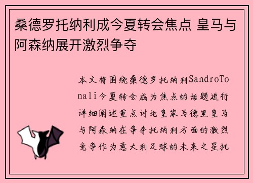 桑德罗托纳利成今夏转会焦点 皇马与阿森纳展开激烈争夺 桑德罗托纳利成今夏转会焦点 皇马与阿森纳展开激烈争夺